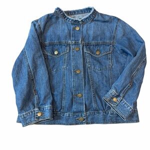 LOFT Blue Denim Jacket Size Large Collarless